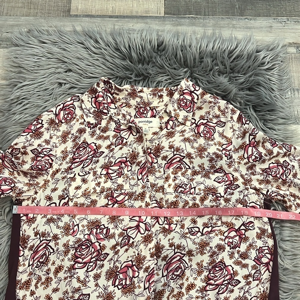 Anthropologie Porridge Bergen button front rose floral print top blouse M - Picture 7 of 8
